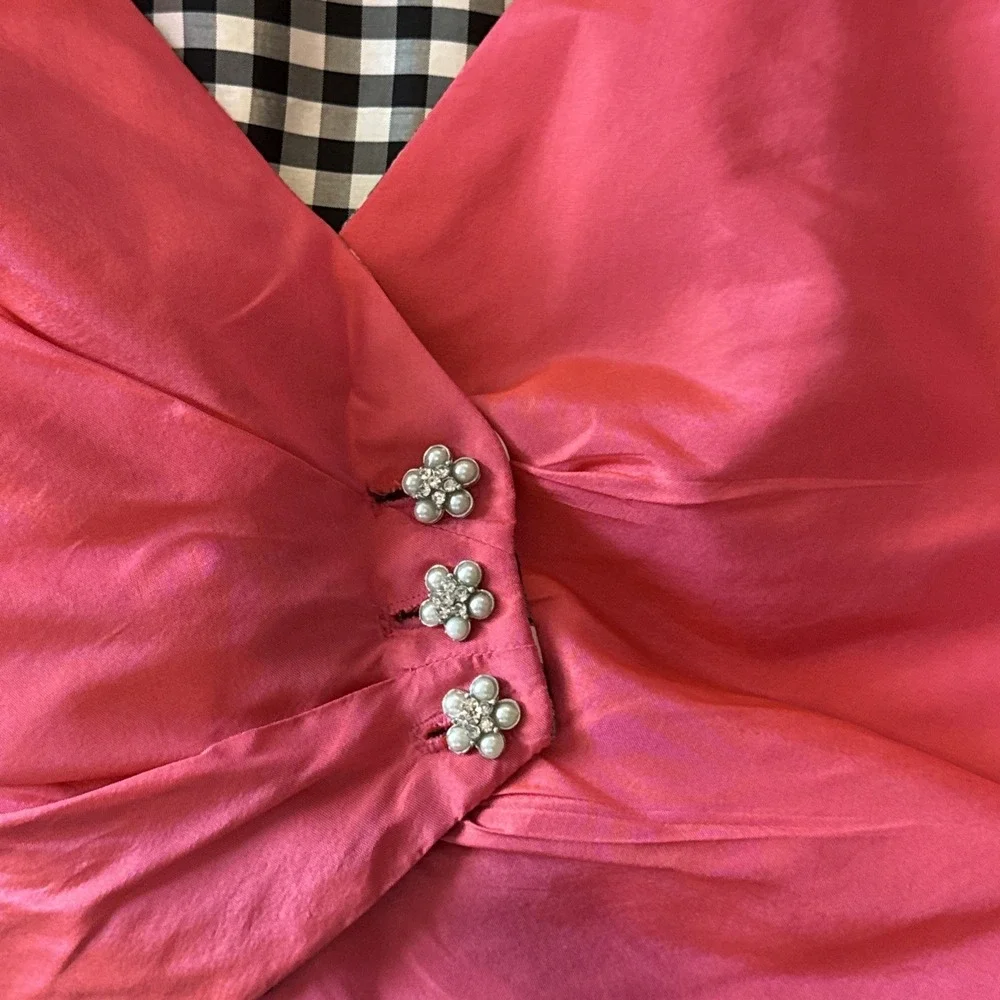 Marisa Baratelli Thai Silk Bright Pink Iridescent Rhinestone Button Front Blazer